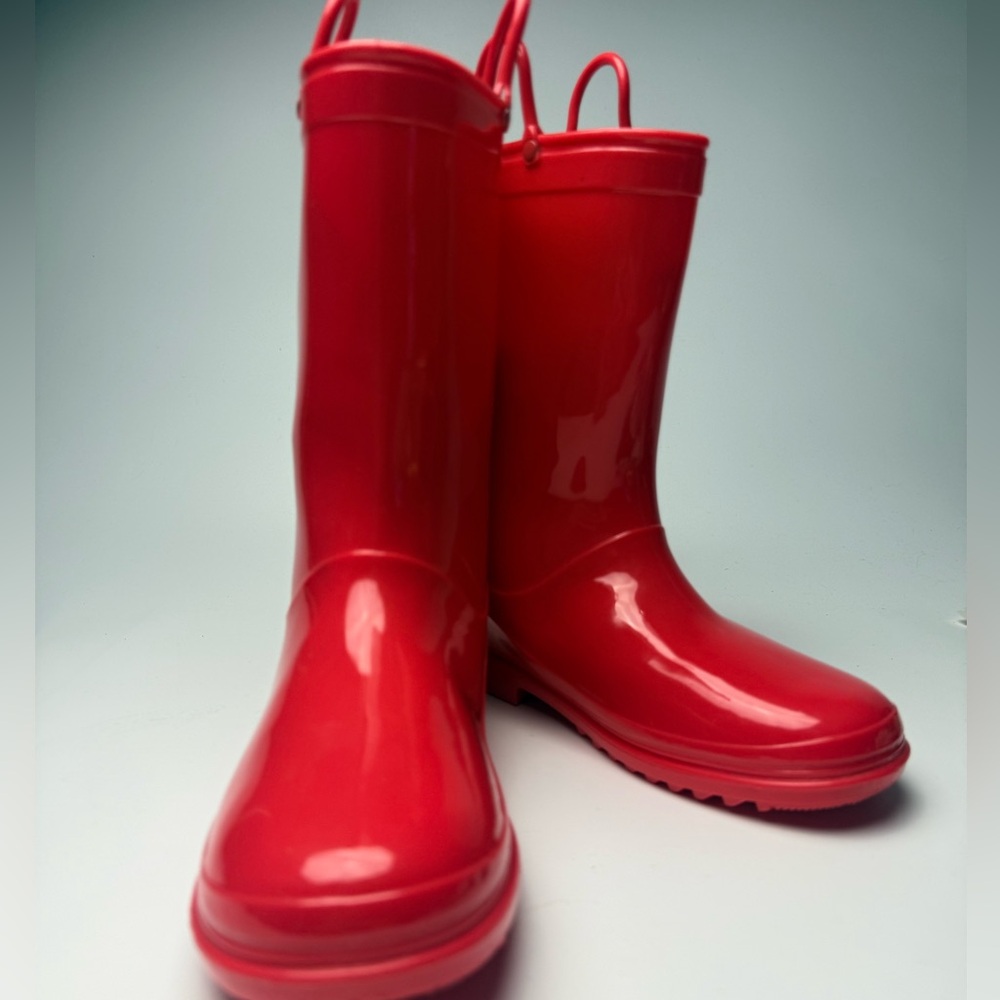 Red Rain Boots Youth Size 3 Waterproof Pull On Good Condition